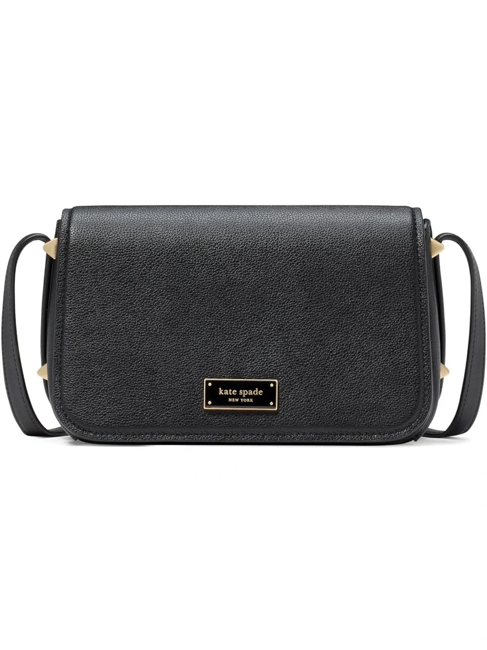kate spade Black Pebbled Leather Liv Crossbody with Gold Plaque - New